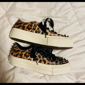 Leopard Print Custom Spiked Platform Converse